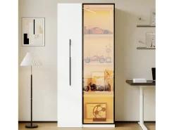 Vitrina*ModernLuxe Vitrine 70×40×160 cm - com porta de vidro temperado - 1 porta e 1 gaveta lateral - com iluminação LED - Branco