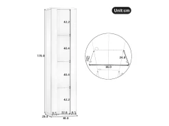 Hot ModernLuxe Vitrine 40×29×170 cm - iluminação LED multicolor com controle remoto - divisórias de vidro - Branco