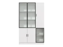 Vitrina|ModernLuxe Vitrine 120×35×200 cm - portas envidraçadas - 6 portas - com iluminação LED - painel de partículas + vidro temperado - Branco