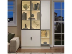 Vitrina|ModernLuxe Vitrine 120×35×200 cm - portas envidraçadas - 6 portas - com iluminação LED - painel de partículas + vidro temperado - Branco