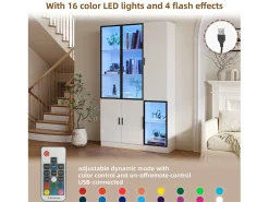 Vitrina|ModernLuxe Vitrine 120×35×200 cm - portas envidraçadas - 6 portas - com iluminação LED - painel de partículas + vidro temperado - Branco