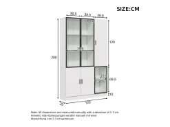 Vitrina|ModernLuxe Vitrine 120×35×200 cm - portas envidraçadas - 6 portas - com iluminação LED - painel de partículas + vidro temperado - Branco