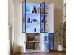 Vitrina|ModernLuxe Vitrine 120×35×200 cm - portas envidraçadas - 6 portas - com iluminação LED - painel de partículas + vidro temperado - Branco