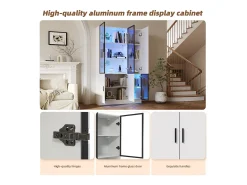 Vitrina|ModernLuxe Vitrine 120×35×200 cm - portas envidraçadas - 6 portas - com iluminação LED - painel de partículas + vidro temperado - Branco