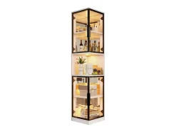 Vitrina*ModernLuxe Vitrine 205 cm de altura - Iluminação LED - 4 portas de vidro - Fundo espelho - Armazenamento aberto - Painéis de partículas - Branc Branco