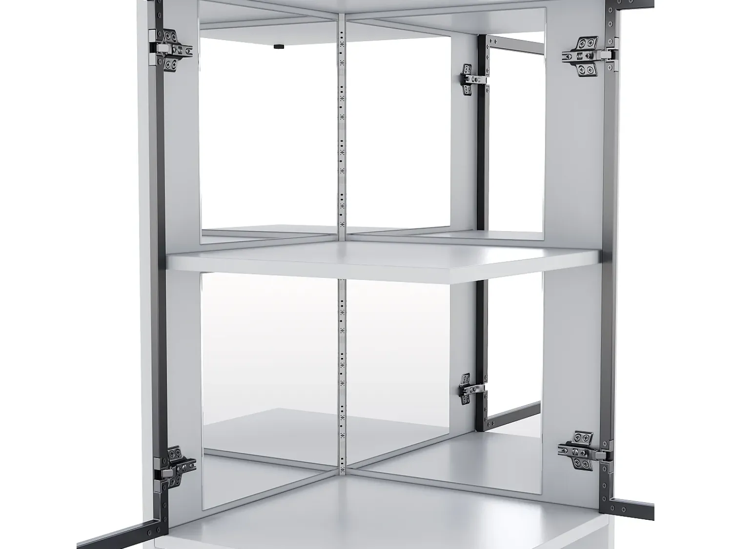 Vitrina*ModernLuxe Vitrine 205 cm de altura - Iluminação LED - 4 portas de vidro - Fundo espelho - Armazenamento aberto - Painéis de partículas - Branc Branco
