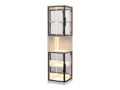 Vitrina*ModernLuxe Vitrine 205 cm de altura - Iluminação LED - 4 portas de vidro - Fundo espelho - Armazenamento aberto - Painéis de partículas - Branc Branco