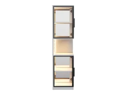 Vitrina*ModernLuxe Vitrine 205 cm de altura - Iluminação LED - 4 portas de vidro - Fundo espelho - Armazenamento aberto - Painéis de partículas - Branc Branco