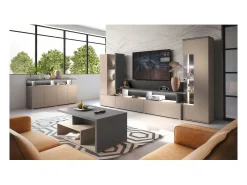 Vitrina|Meublorama Vitrine 1 porta coleção NESS – Acabamento Congo & Antracite – 10 nichos de armazenamento – Sem LED Bege