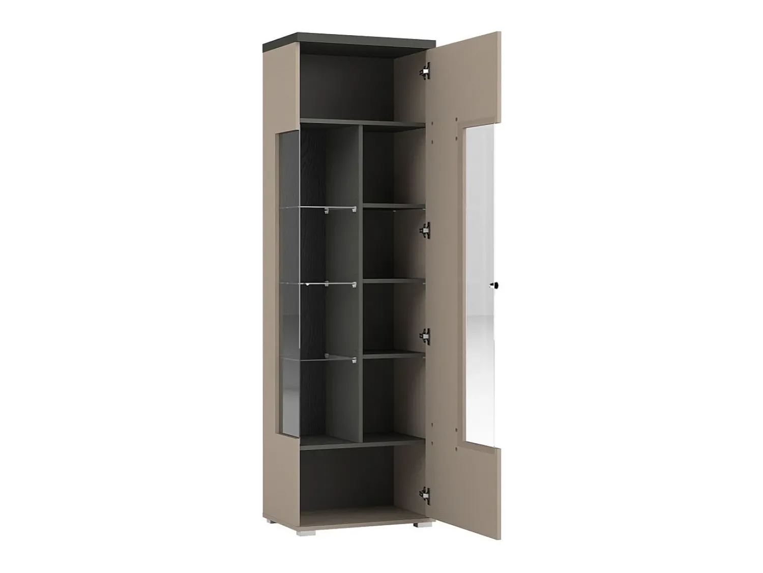 Vitrina|Meublorama Vitrine 1 porta coleção NESS – Acabamento Congo & Antracite – 10 nichos de armazenamento – Sem LED Bege