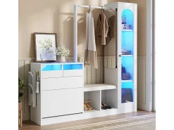 New DripeX Vitrine 1 porta de vidro 6 em 1 - com LED, Espelho, móvel de sapatos de abater, penteadeira, 2 gavetas - 163x35x161cm Branco