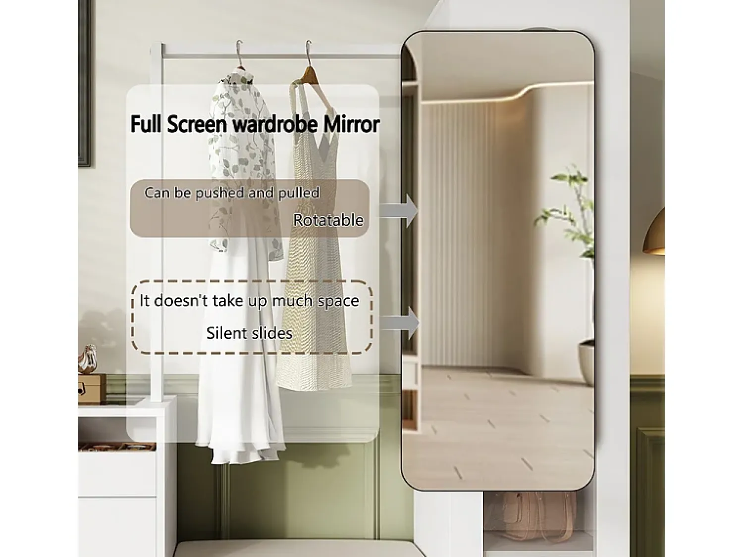 New DripeX Vitrine 1 porta de vidro 6 em 1 - com LED, Espelho, móvel de sapatos de abater, penteadeira, 2 gavetas - 163x35x161cm Branco