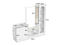 New DripeX Vitrine 1 porta de vidro 6 em 1 - com LED, Espelho, móvel de sapatos de abater, penteadeira, 2 gavetas - 163x35x161cm Branco