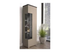 Meublorama Vitrine 1 porta NESS – Acabamento Congo & Antracite – LED branco neutro – 10 nichos design^ Vitrina
