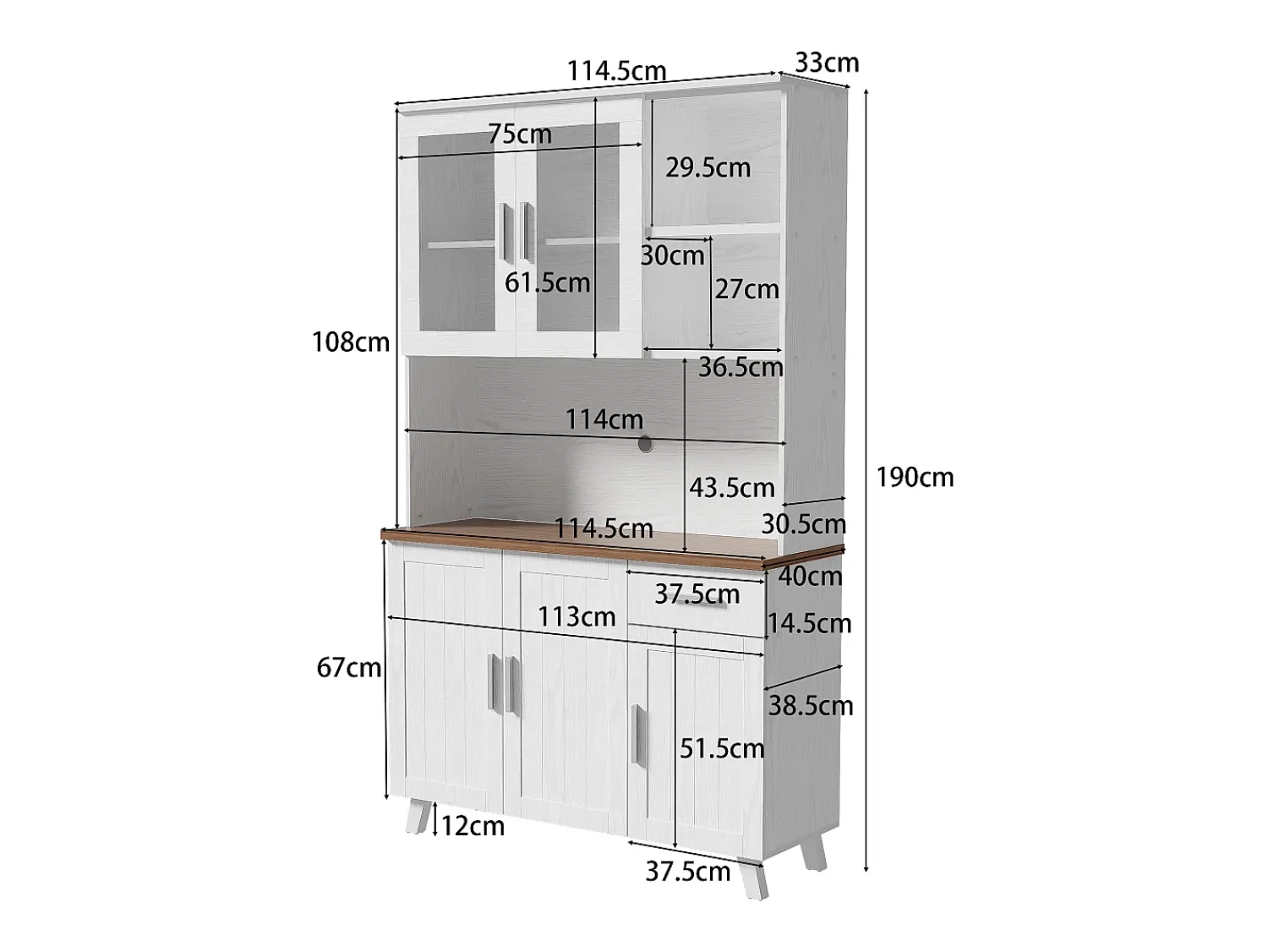 Best ModernLuxe Vitrine A 190 cm - 5 portas 1 gaveta 3 compartimentos - aglomerado - Branco