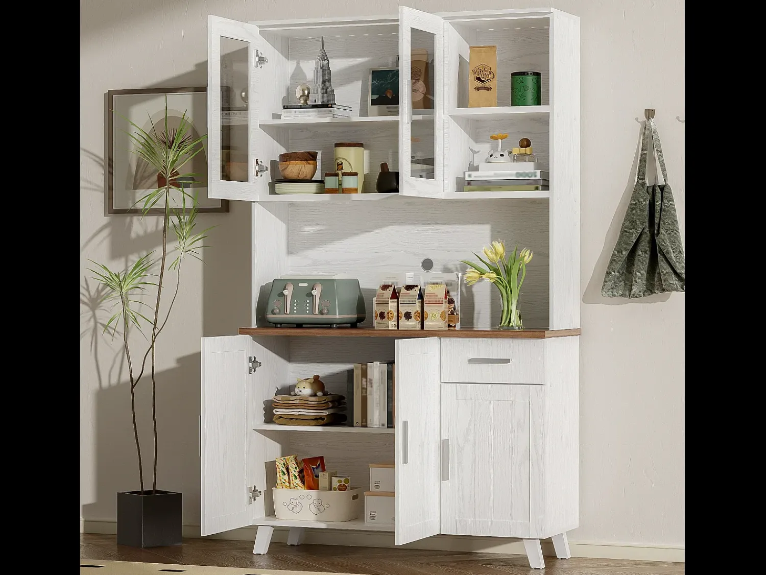 Best ModernLuxe Vitrine A 190 cm - 5 portas 1 gaveta 3 compartimentos - aglomerado - Branco