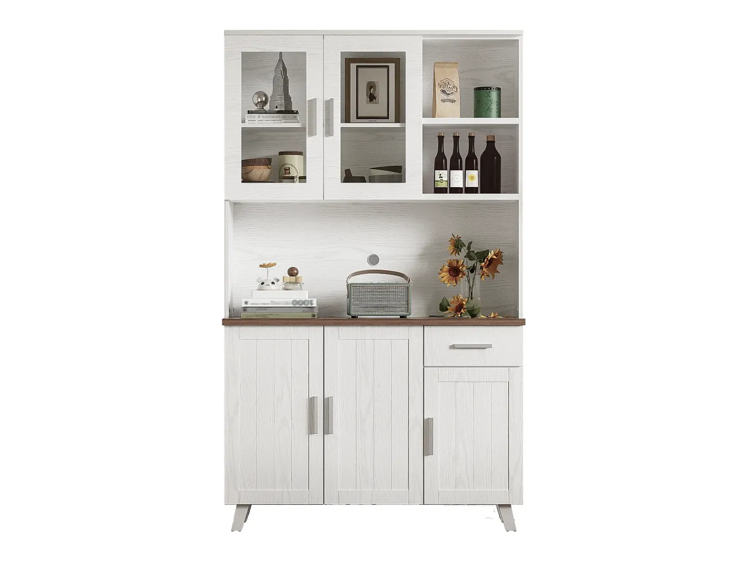 Best ModernLuxe Vitrine A 190 cm - 5 portas 1 gaveta 3 compartimentos - aglomerado - Branco