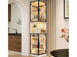 Vitrina|Merax Vitrine alta - 42 x 44 x 205 cm - com LEDs + porta de vidro + painel traseiro espelhado - aglomerado - branca Branco