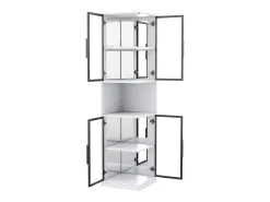 Vitrina|Merax Vitrine alta - 42 x 44 x 205 cm - com LEDs + porta de vidro + painel traseiro espelhado - aglomerado - branca Branco
