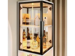 Vitrina|Merax Vitrine alta - 42 x 44 x 205 cm - com LEDs + porta de vidro + painel traseiro espelhado - aglomerado - branca Branco
