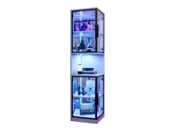 Vitrina|Merax Vitrine alta - 42 x 44 x 205 cm - com LEDs + porta de vidro + painel traseiro espelhado - aglomerado - branca Branco
