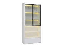 Vitrina|Hauss Spole Vitrine alta branca de 80x34x180 cm com gaveta, portas de vidro e iluminação LED. Branco