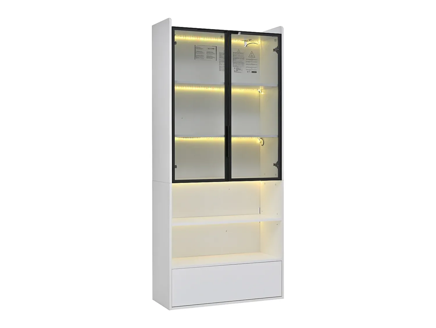 Vitrina|Hauss Spole Vitrine alta branca de 80x34x180 cm com gaveta, portas de vidro e iluminação LED. Branco