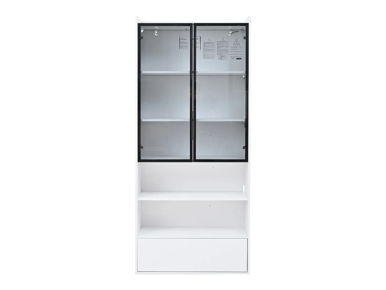Vitrina|Hauss Spole Vitrine alta branca de 80x34x180 cm com gaveta, portas de vidro e iluminação LED. Branco