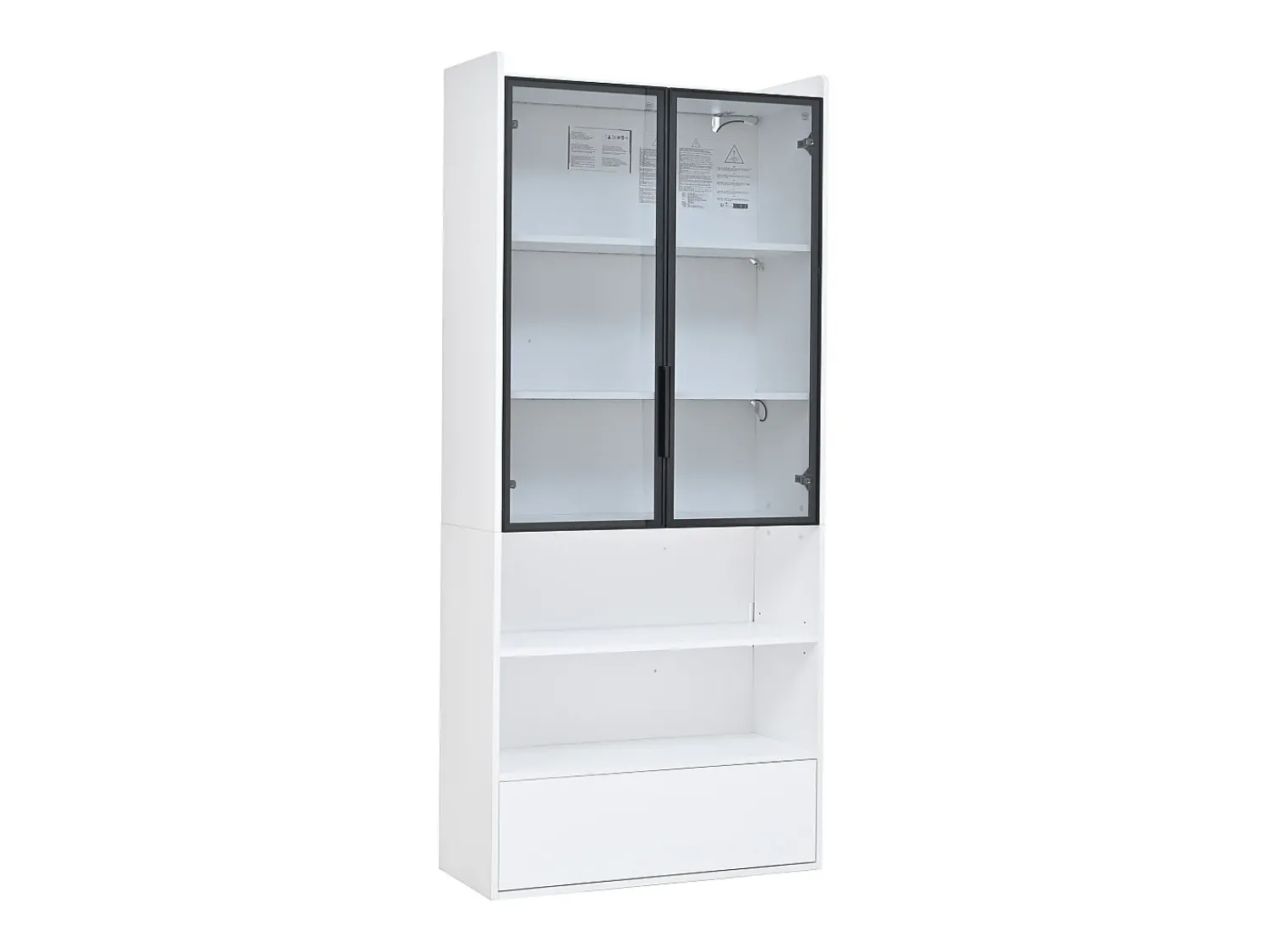 Vitrina|Hauss Spole Vitrine alta branca de 80x34x180 cm com gaveta, portas de vidro e iluminação LED. Branco
