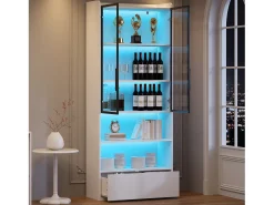 Vitrina|Hauss Spole Vitrine alta branca de 80x34x180 cm com gaveta, portas de vidro e iluminação LED. Branco