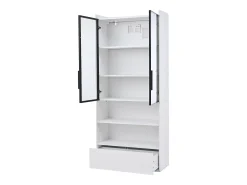 Vitrina|Hauss Spole Vitrine alta branca de 80x34x180 cm com gaveta, portas de vidro e iluminação LED. Branco
