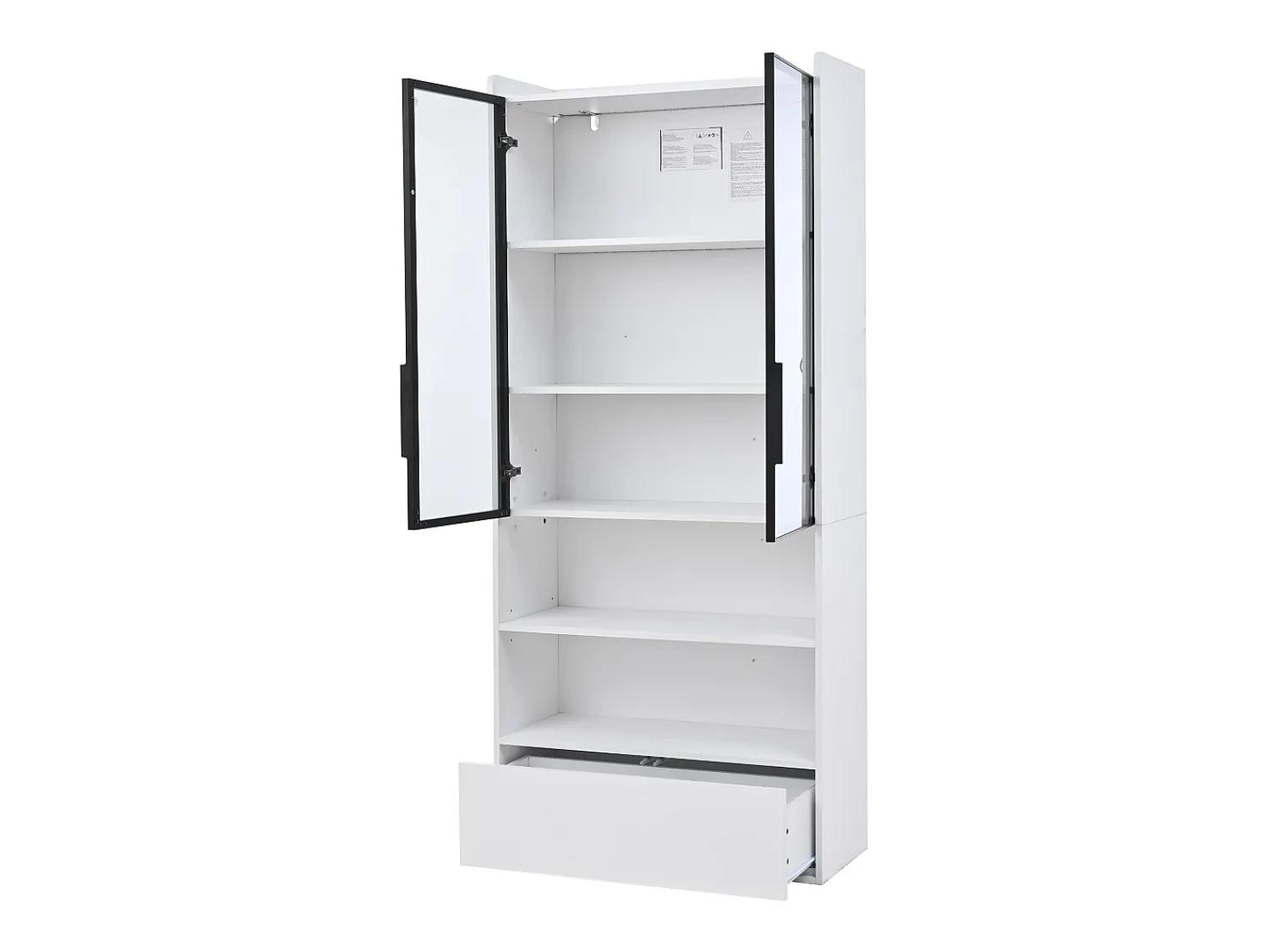 Vitrina|Hauss Spole Vitrine alta branca de 80x34x180 cm com gaveta, portas de vidro e iluminação LED. Branco