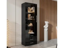 Hauss Spole Vitrine alta com 3 gavetas e 1 porta em acrílico, estrutura em MDF lacado , LED incluído - 60x35x180cm^ Vitrina