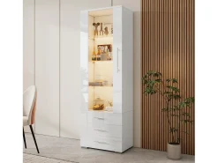 Vitrina*Hauss Spole Vitrine alta com 3 gavetas e 1 porta, estrutura em MDF lacado , LED incluído - 60x35x180cm Branco
