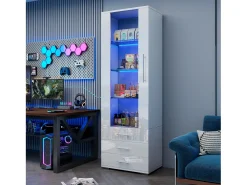 Vitrina*Hauss Spole Vitrine alta com 3 gavetas e 1 porta, estrutura em MDF lacado , LED incluído - 60x35x180cm Branco