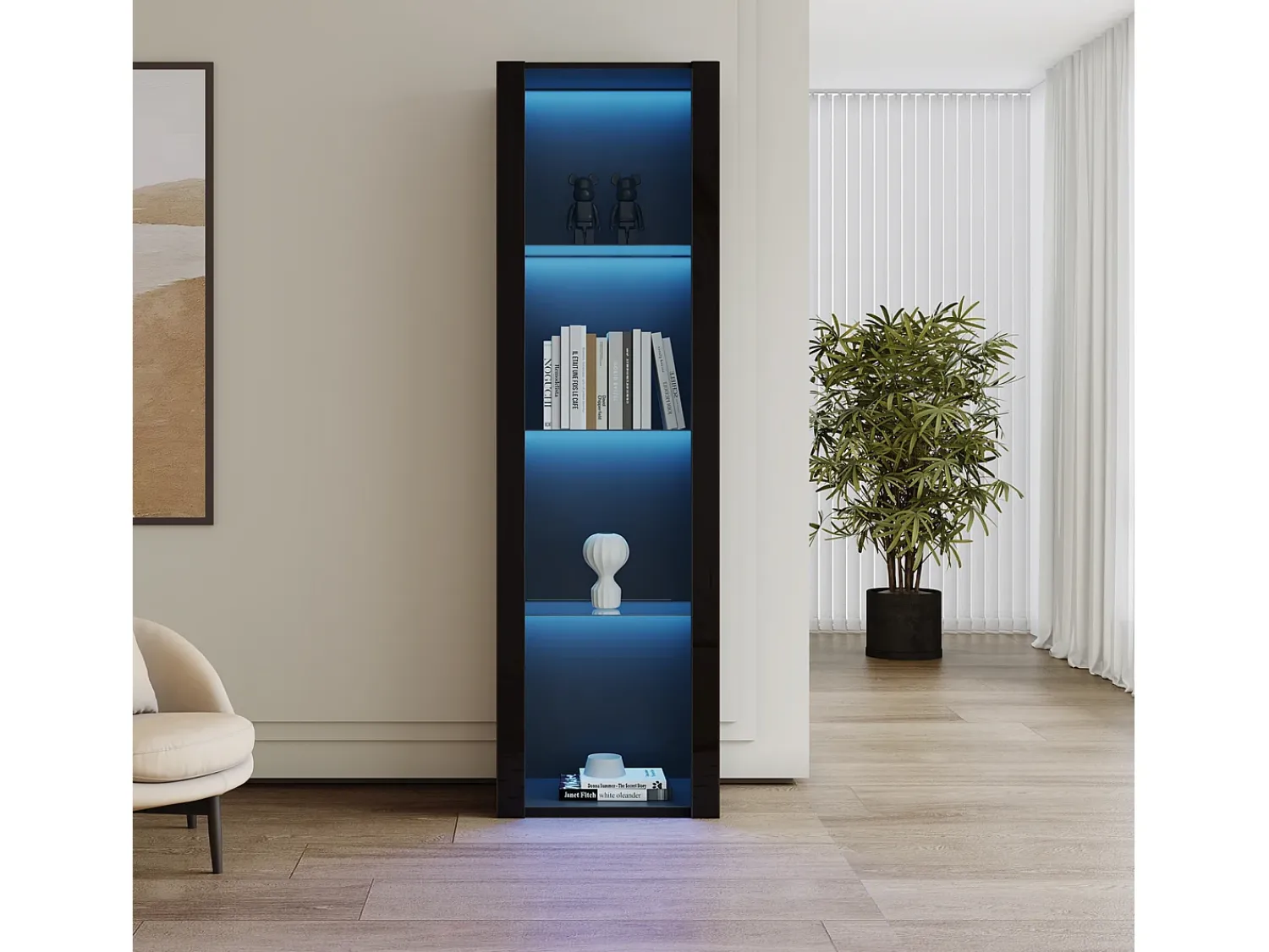 Discount Hauss Spole Vitrine alta com 3 prateleiras de vidro, corpo em MDF lacado , LED incluído - 55x38x166cm Preto