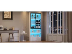Best Merax Vitrine alta de vidro - 80 x 34 x 180 cm - com 1 gaveta + portas de vidro + LEDs + prateleira aberta - MDF + vidro - branca Branco