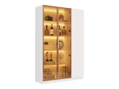 Vitrina|Merax Vitrine alta de vidro - 110 x 35 x 165 cm - com 3 portas + LEDs + prateleiras ajustáveis - MDF - branca Branco