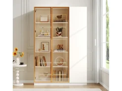 Vitrina|Merax Vitrine alta de vidro - 110 x 35 x 165 cm - com 3 portas + LEDs + prateleiras ajustáveis - MDF - branca Branco