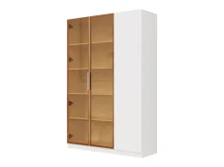 Vitrina|Merax Vitrine alta de vidro - 110 x 35 x 165 cm - com 3 portas + LEDs + prateleiras ajustáveis - MDF - branca Branco