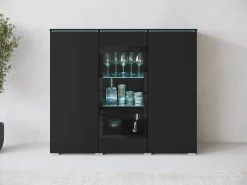 Sale Vitrine alta moderna 120 cm para sala 3 portas grafite mate Preto