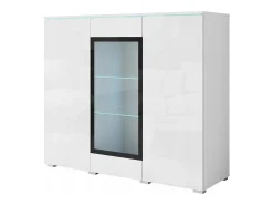 Vitrina| Vitrine alta moderna 120 cm para sala 3 portas corpo mate e frentes brilho Branco