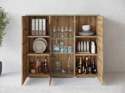Vitrina* Vitrine alta moderna 120 cm para sala 3 portas carvalho wotan mate Natural escuro