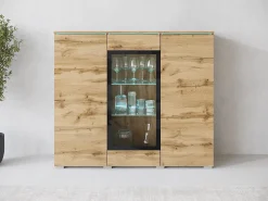 Vitrina* Vitrine alta moderna 120 cm para sala 3 portas carvalho wotan mate Natural escuro