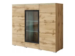 Vitrina* Vitrine alta moderna 120 cm para sala 3 portas carvalho wotan mate Natural escuro