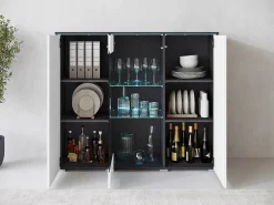 Vitrina| Vitrine alta moderna 120 cm para sala 3 portas corpo matera mate e frentes branco brilho Cinza antracite / Branco