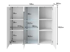 Vitrina| Vitrine alta moderna 120 cm para sala 3 portas corpo matera mate e frentes branco brilho Cinza antracite / Branco
