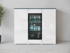 Vitrina| Vitrine alta moderna 120 cm para sala 3 portas corpo matera mate e frentes branco brilho Cinza antracite / Branco