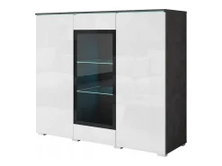 Vitrina| Vitrine alta moderna 120 cm para sala 3 portas corpo matera mate e frentes branco brilho Cinza antracite / Branco