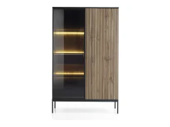 Vitrina* Vitrine alta moderna com frente canelada, 104×166×39 cm, Preto / Carvalho Wotan Bege